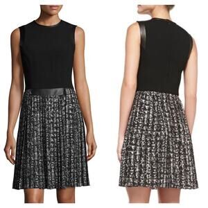 Michael Kors Size 6 Virgin Wool Silk Leather Accent Pleated Dress Made In Italy